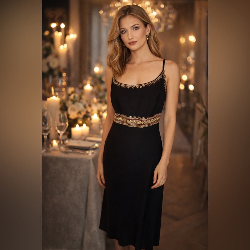 Maggy London Black Beaded Slip Dress embroidered trip elegant cocktail evening
